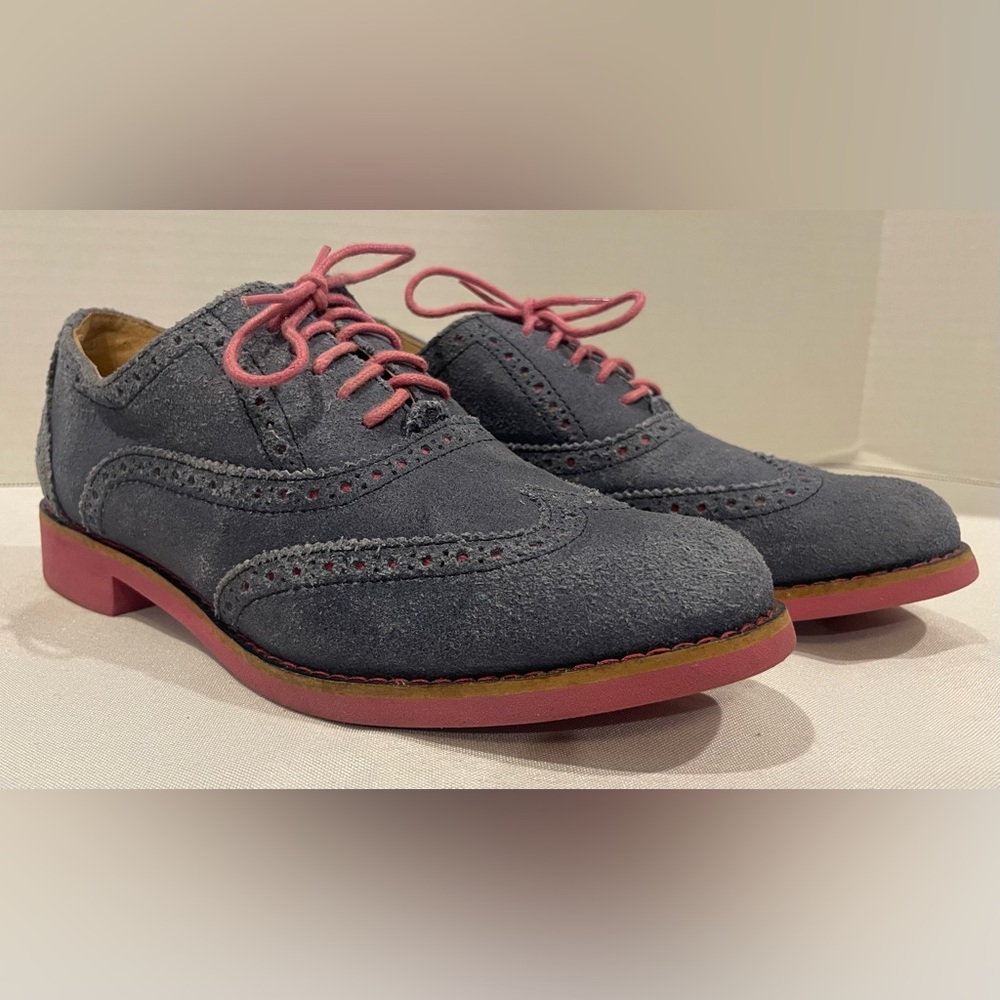 COLE HAAN Alisa Oxford Blazer Blue Pink Lace Up Suede Dress Shoes Women’s 5 1/2